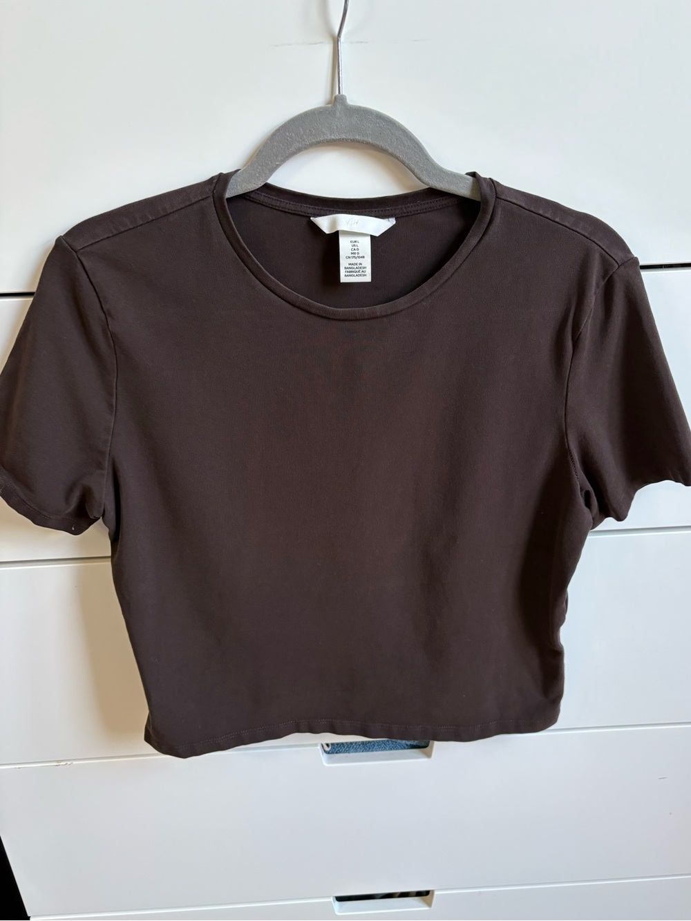H&M Crewneck Cropped Short Sleeve Top - Chocolate Brown